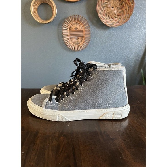 P448 Sally Denim High Top Sneakers Size 40 Side Zip - Picture 3 of 7